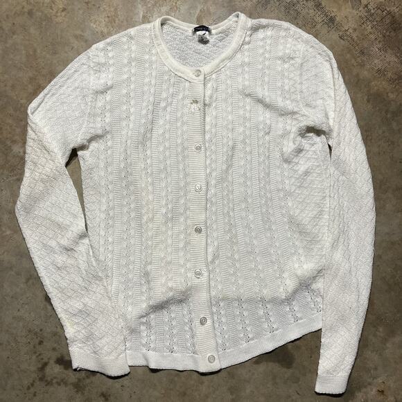 Vintage 80s Cuddle Knit White Knit Cardigan - Picture 1 of 4